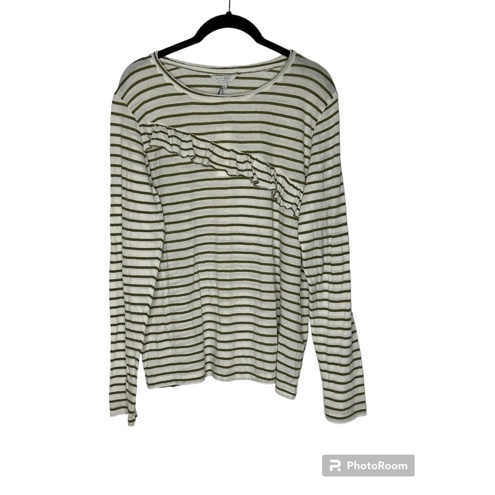 NWT Lucky Brand Womens Striped Long Sleeve Top Shirt Size Large Ruffle Detail